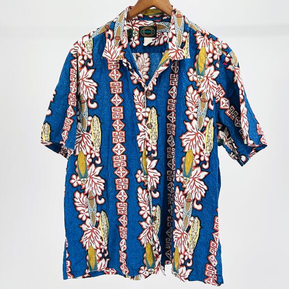 Vintage 90s Hawaiian Reserve Collection Blue Red Surf Board Short Sleeve Shirt - Picture 1 of 6